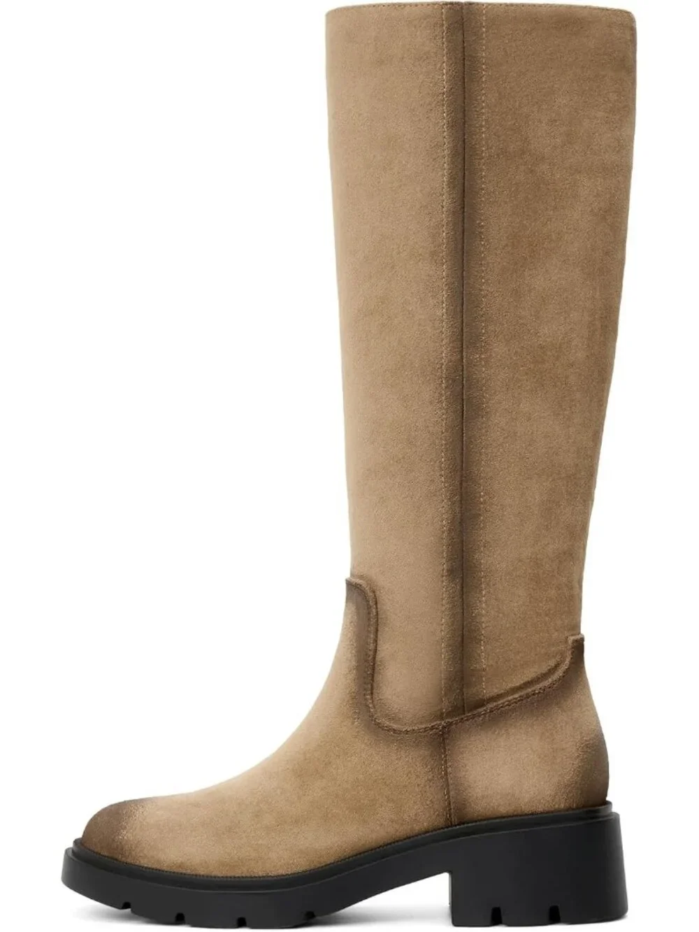 Women's Tan Faux Suede Wide Calf Round Toe Low Heel with Side Zipper Boots